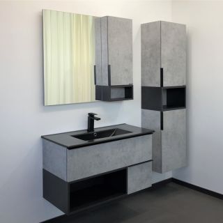 Comforty Тумба-умывальник Франкфурт 90 см 00-00006503 бетон светлый с черной раковиной